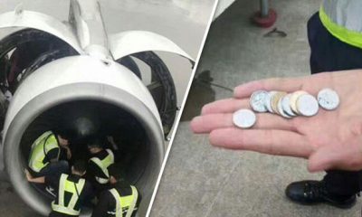 Elderly woman, Woman throw coins in plane engine, China Southern Airlines , Chinese airline, Shanghai, China, Pudong International Airport, World news