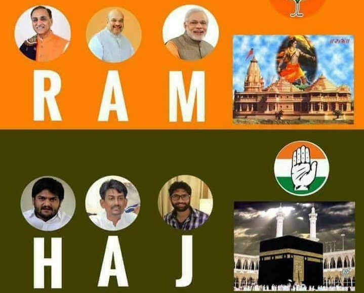 Gujarat election, Gujarat assembly election, Ram vs Haj, Poster war, BJP, Congress, RSS, Narendra Modi, Rahul Gandhi, Hardik Patel, Politics news