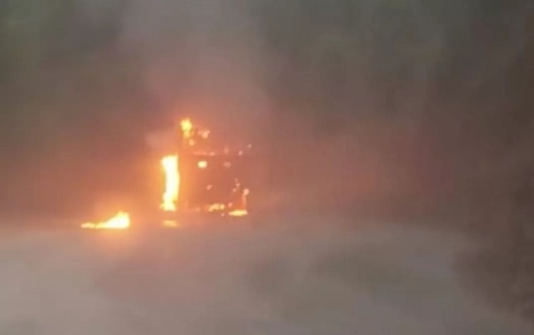 Army truck caught fire