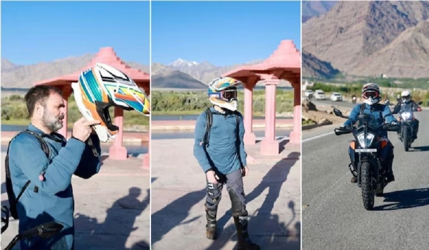 Rahul Gandhi on bike in Ladakh