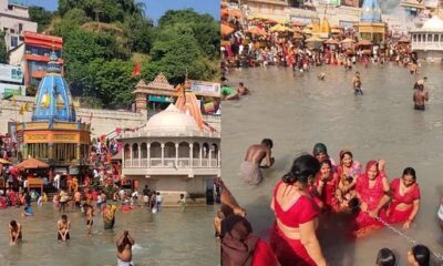 Devotees took a dip in the Ganga at Har Ki Paidi today