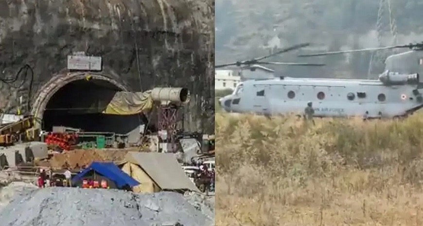 Workers going to Rishikesh AIIMS by Chinook helicopter