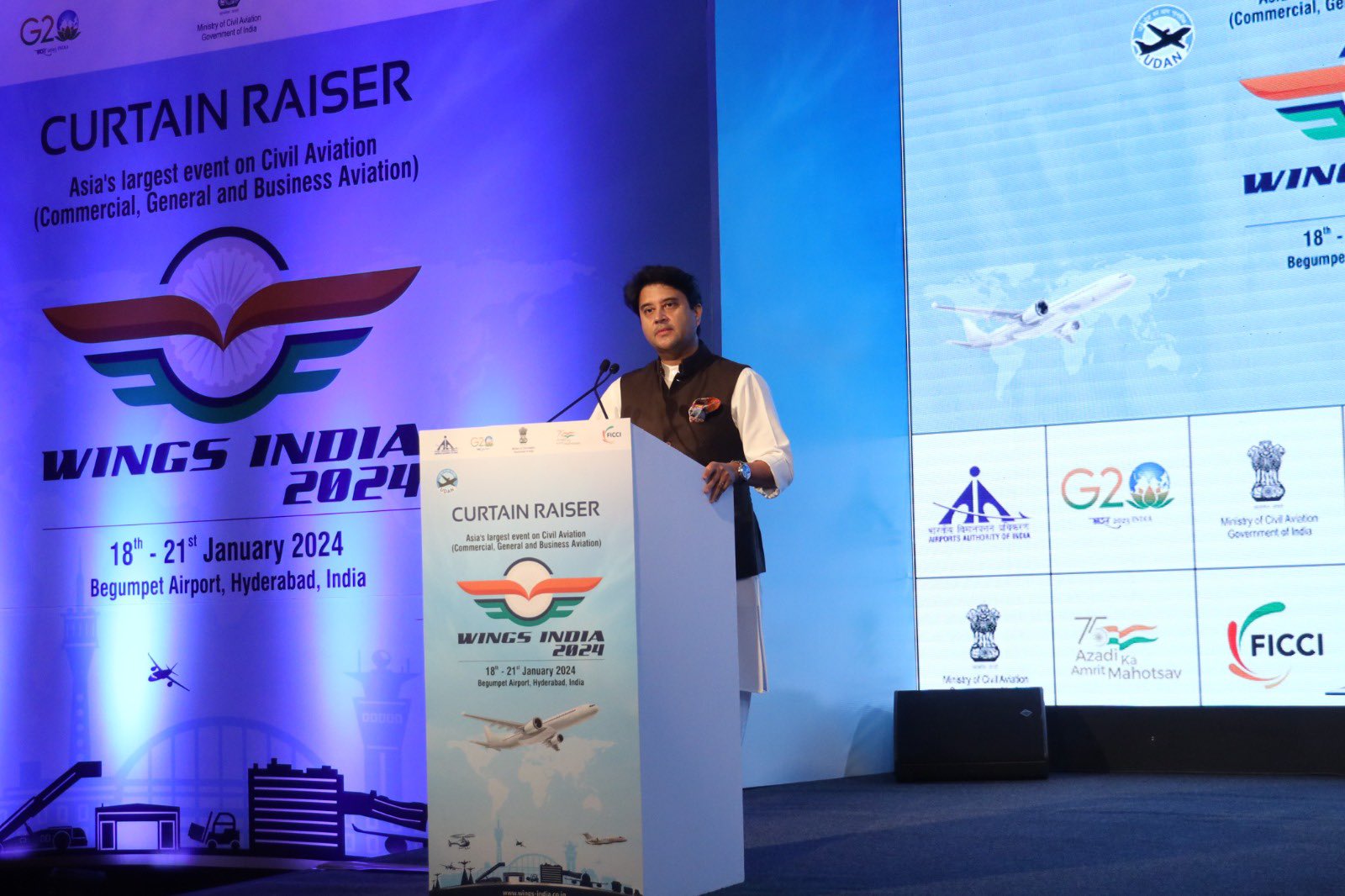 Jyotiraditya Scindia at the inaugural session of Civil Aviation Conclave and Exhibition Wings India 2024