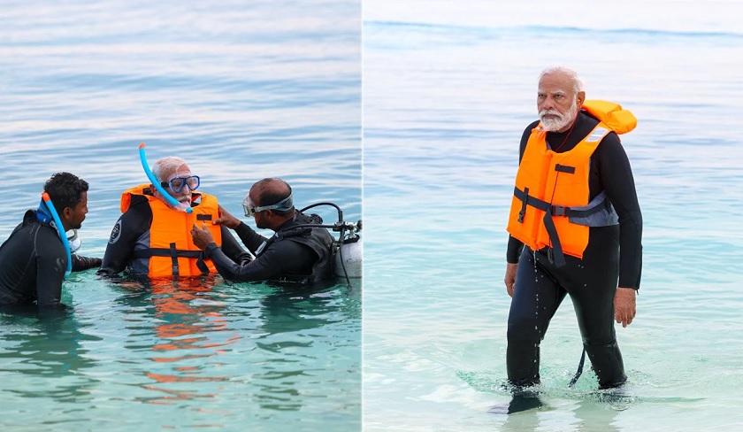 PM Modi morning walk on the sea shore in Lakshadweep